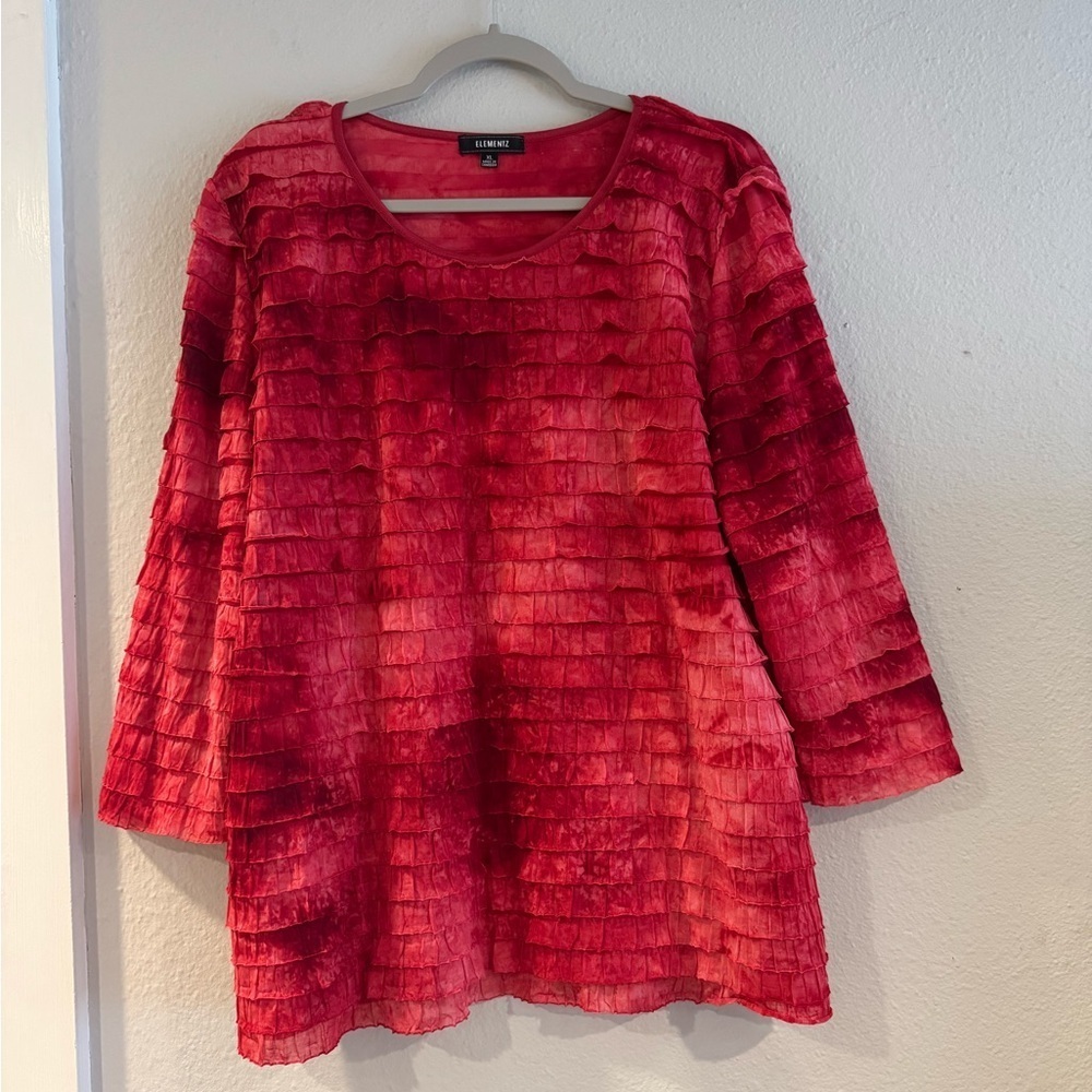 Elementz Women's Red Textured Ruffle Blouse